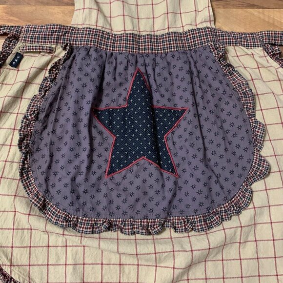 Nancy's Nook Tie Apron Farm House Star Brown Blue Plaid Kitchen India 4th July - Picture 5 of 11